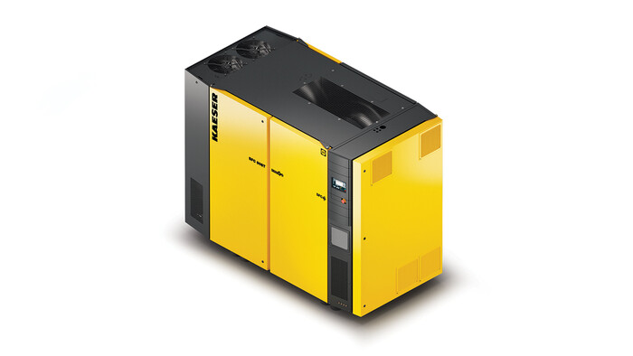 Compresor de tornillo rotativo SFC90S-T con transmisión de frecuencia variable, secador integrado y nuevo motor SynRM que mejora la eficiencia en carga parcial